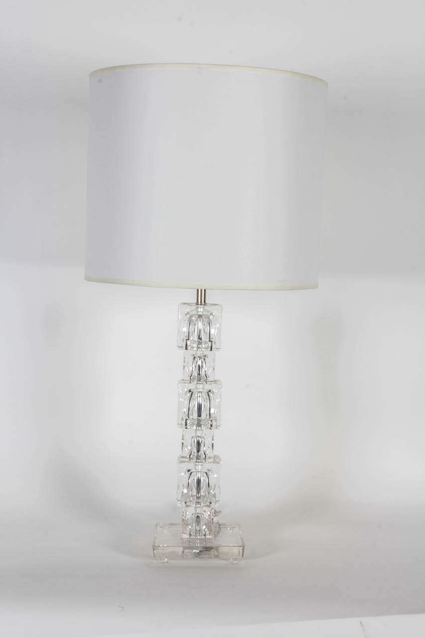 Pair of Stacked Crystal Block Lamps by Orrefors For Sale at 1stdibs