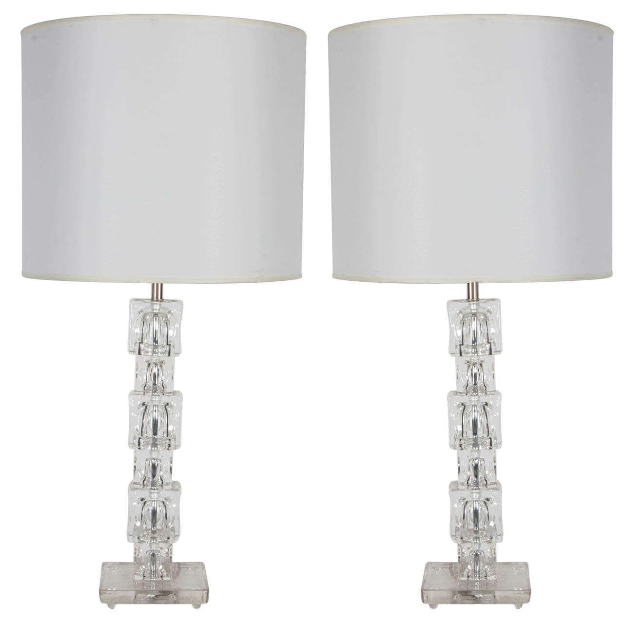 Pair of Stacked Crystal Block Lamps by Orrefors For Sale at 1stdibs