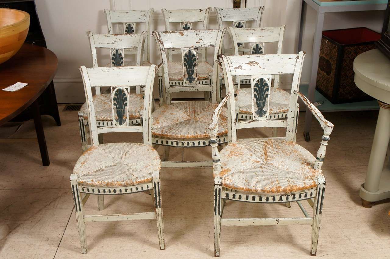 8 French Provincial Green painted Dining Room Chairs at 1stDibs