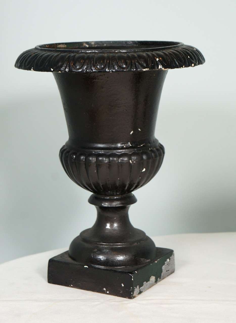 Three Cast Iron Black Painted Garden Urns For Sale at 1stdibs