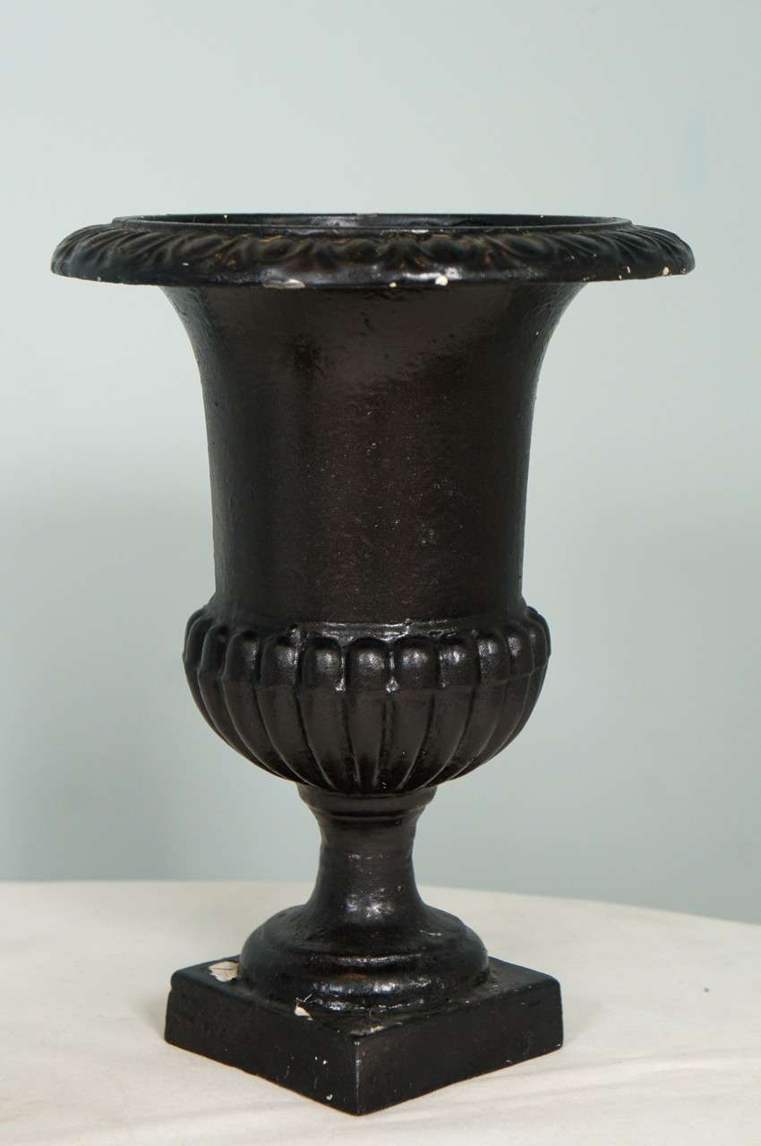 Three Cast Iron Black Painted Garden Urns For Sale at 1stdibs