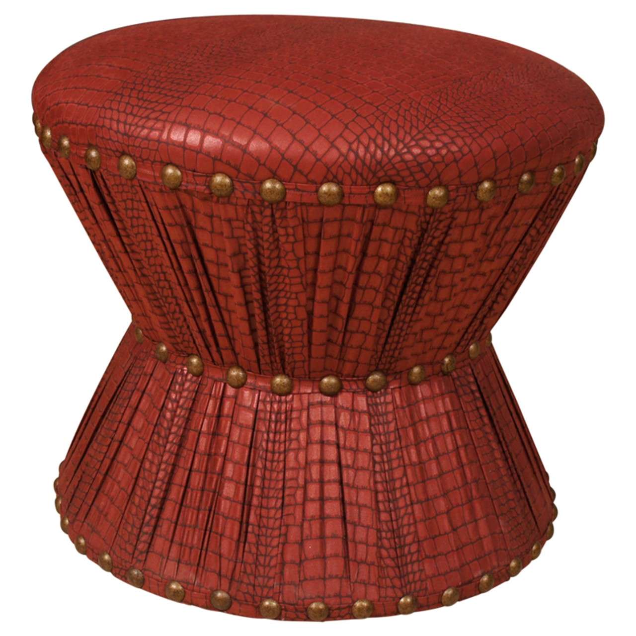 Hourglass Stool with Embossed Leather Printed Cotton Upholstery For