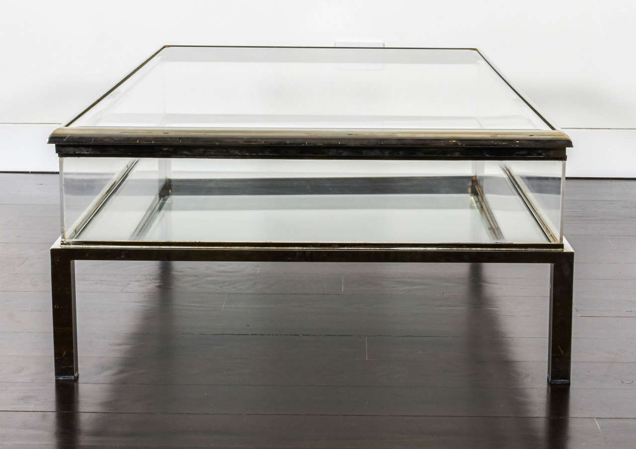 Lucite, Glass and Stainless Steel Cocktail Table in the Manner of