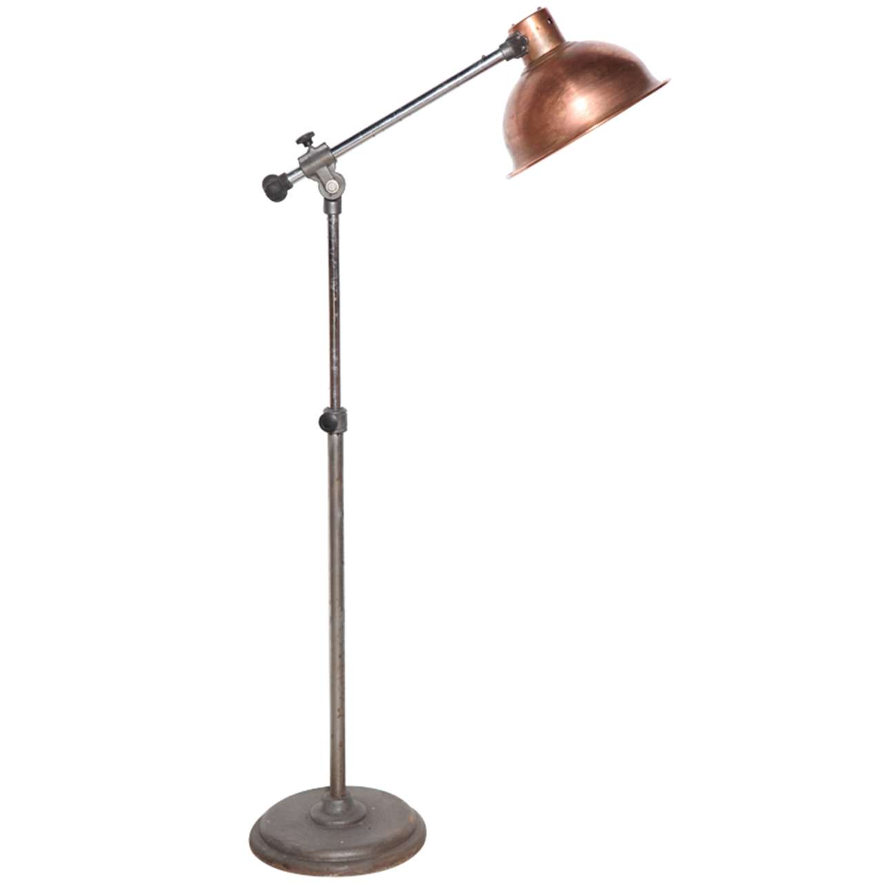Articulating Industrial Floor Lamp With Copper Shade at 1stDibs
