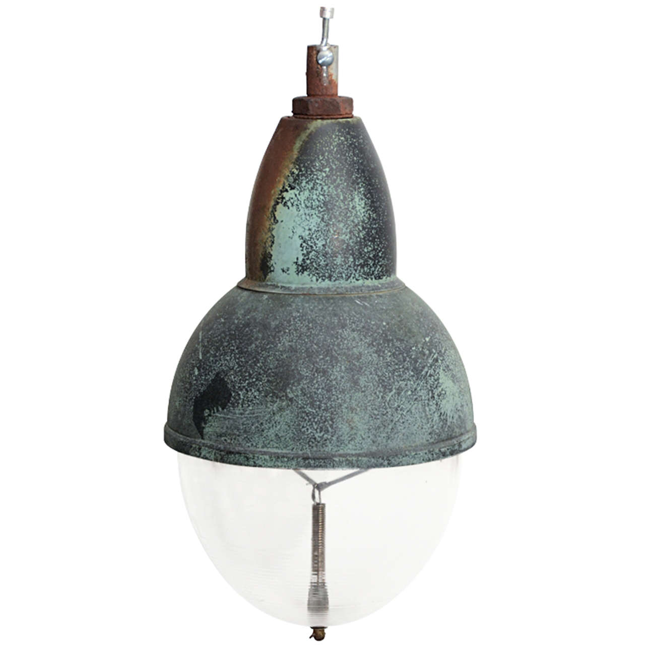 Vintage Copper Pendant Light with Glass Shade For Sale at 1stdibs