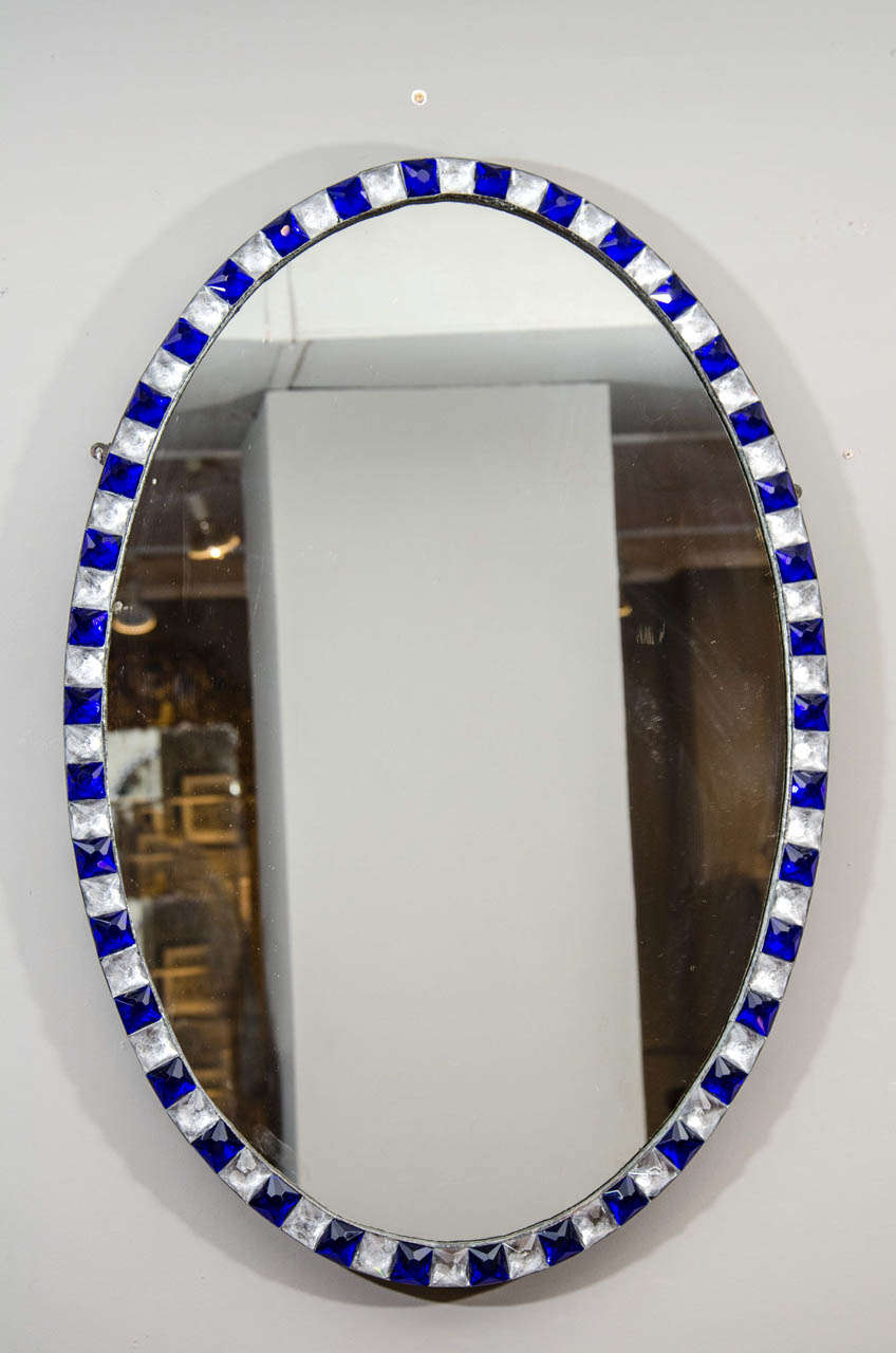 Pair of Irish Blue and White Glass Mirrors For Sale at 1stdibs