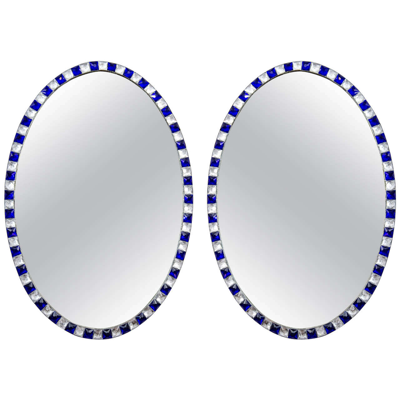 Pair of Irish Blue and White Glass Mirrors For Sale at 1stdibs