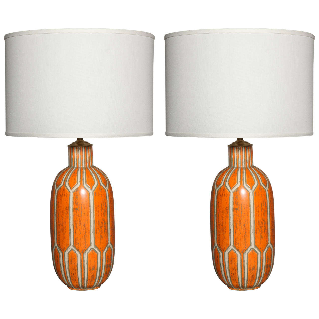 Pair of Orange Ceramic Lamps at 1stdibs