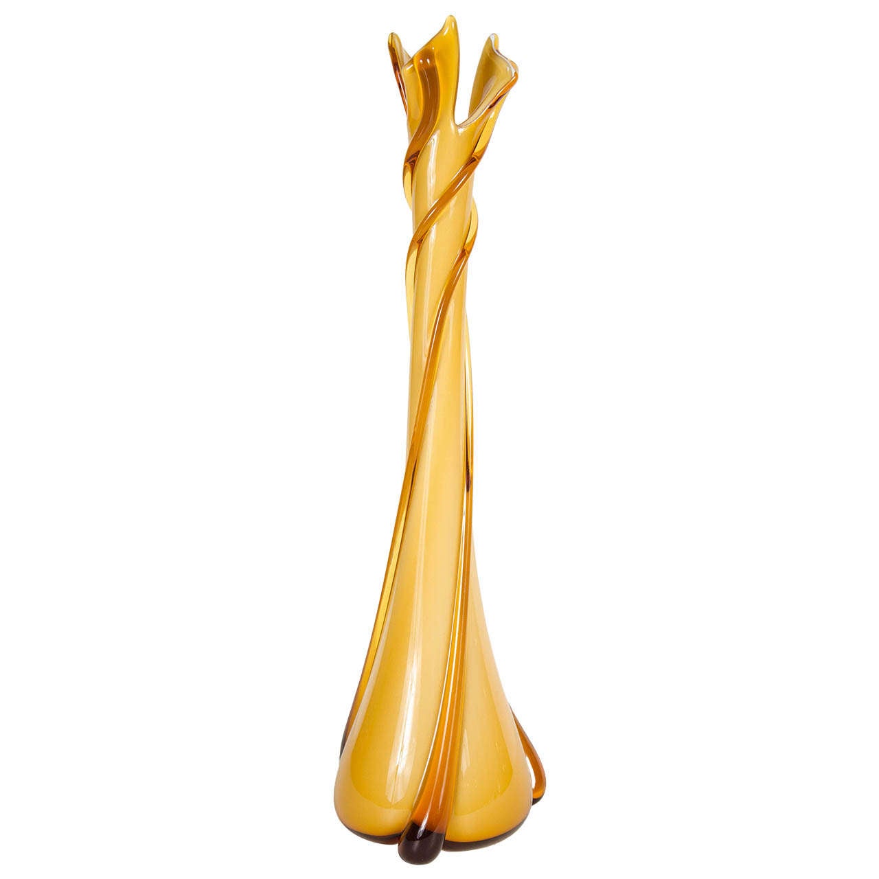 MidCentury Modern Twisted Spiral Amber Murano Glass Vase at 1stDibs