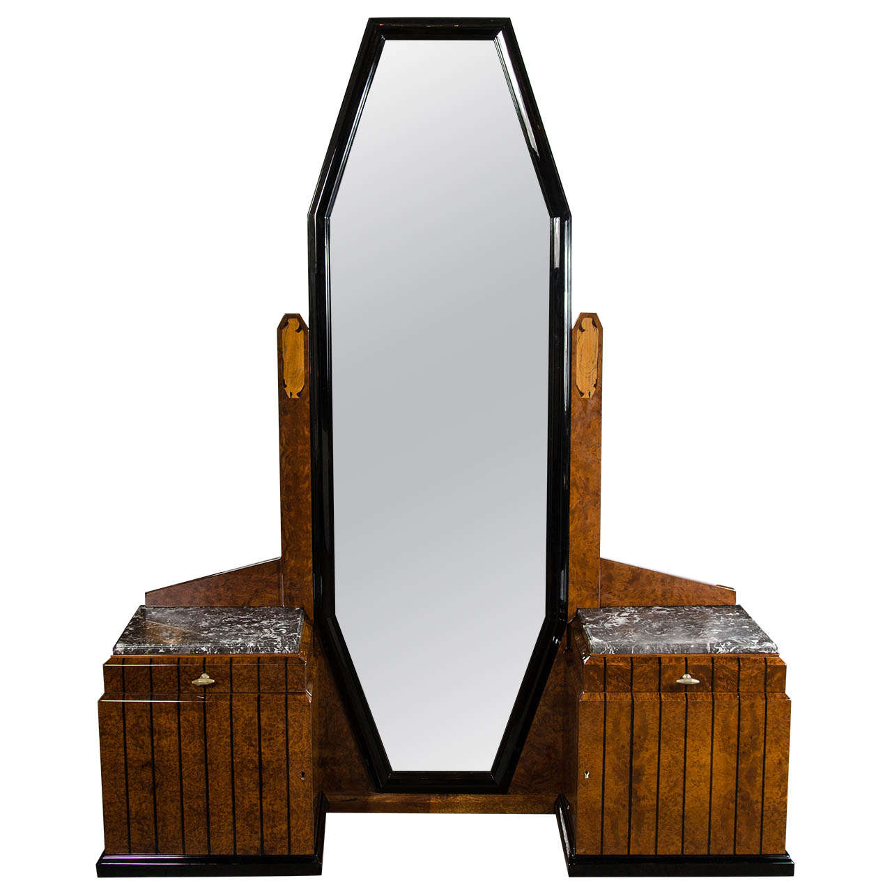 Stunning Art Deco FloorStanding Vanity/Dressing Mirror in Burled Elm