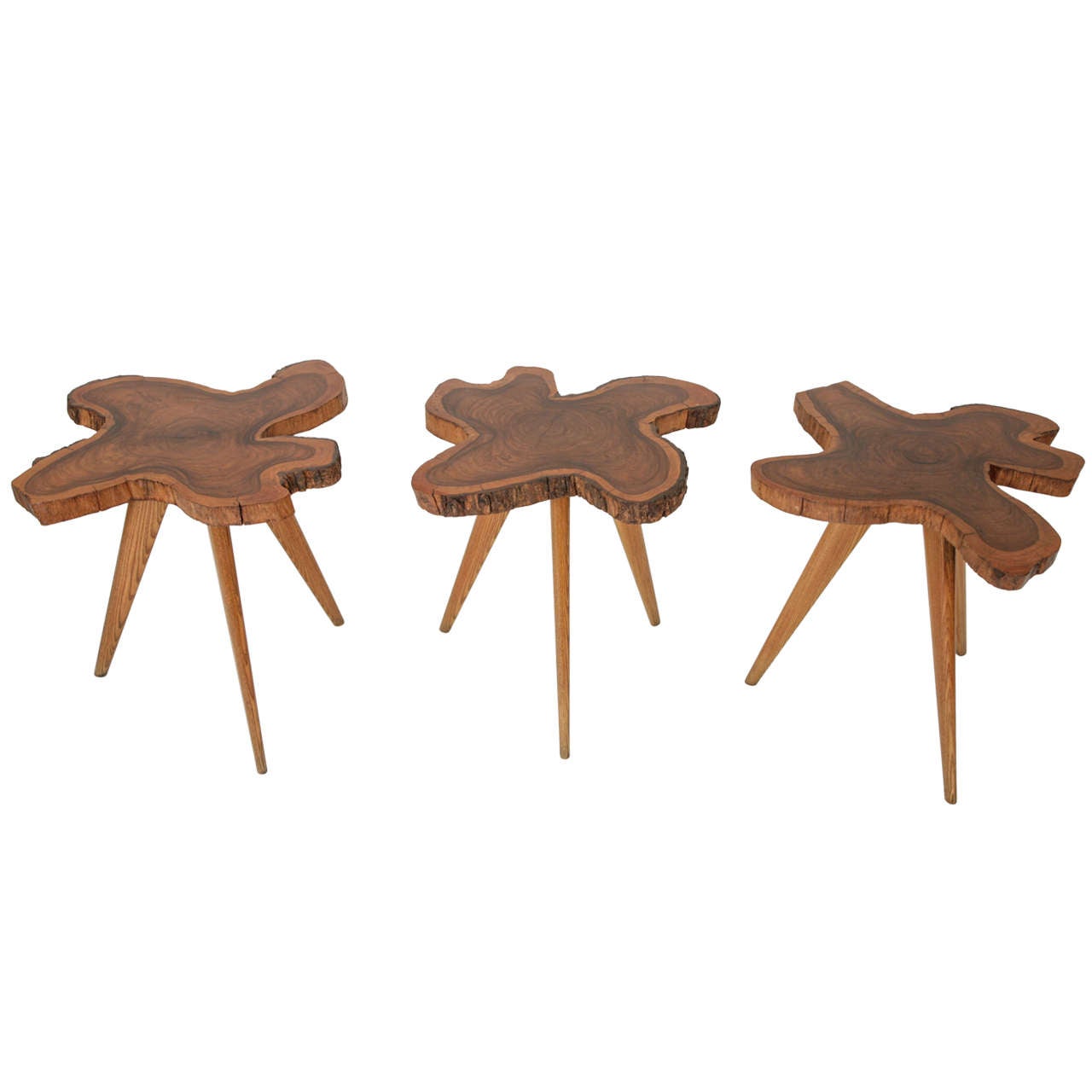 Three Midcentury Olive Wood Tree Trunk Side Tables From Italy at 1stDibs