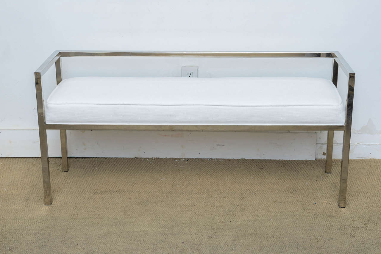 Mid Century Modern Milo Baughman Chrome / Upholstered Banquette Bench
