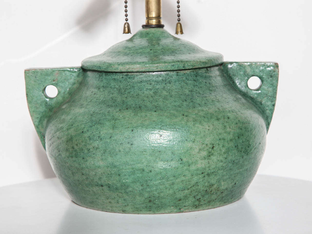 Frey of Pennsylvania Art Pottery Pale Green Ceramic and Brass Lamp