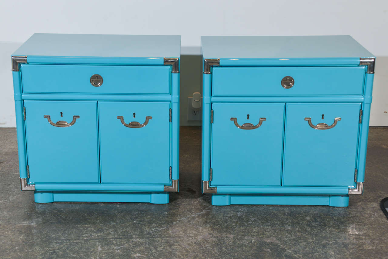 Pair of Drexel Campaign Nightstands at 1stdibs