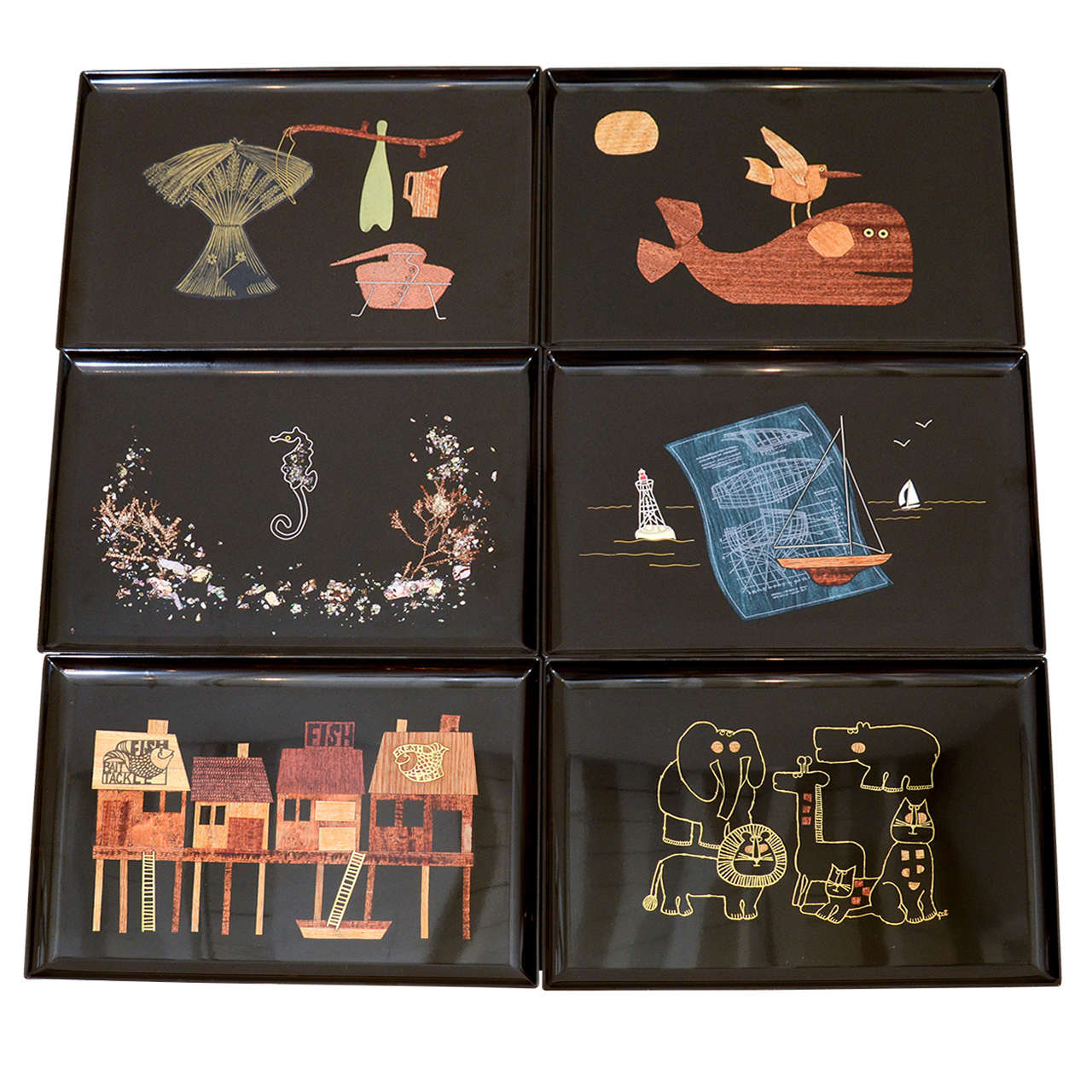 Various Trays from Couroc Company of Monterey CA, c.1960 For Sale at