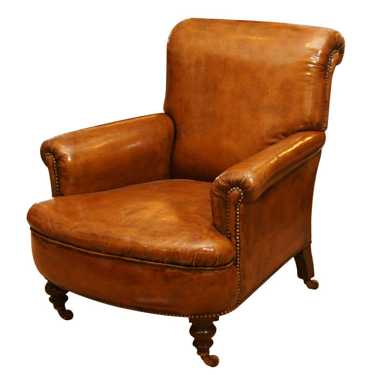 19th Century English Upholstered Leather Club Chair at 1stDibs