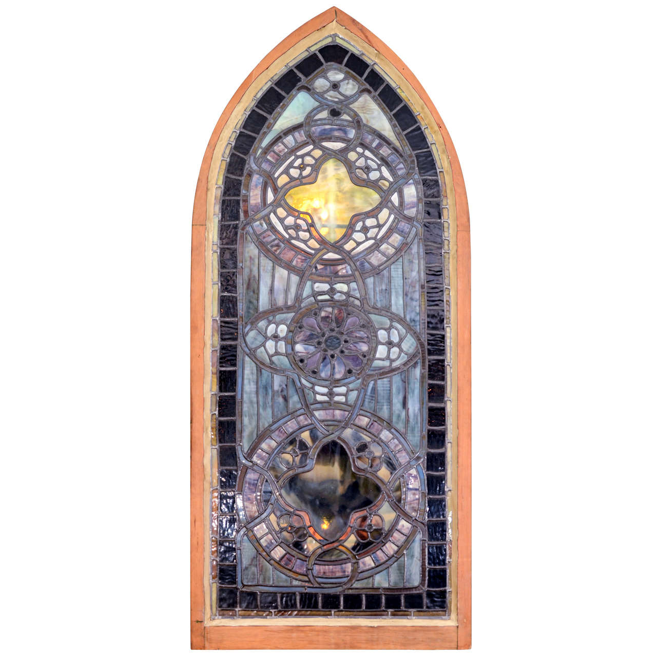 Original Tiffany Stained Glass Gothic Arched Window For Sale at 1stDibs