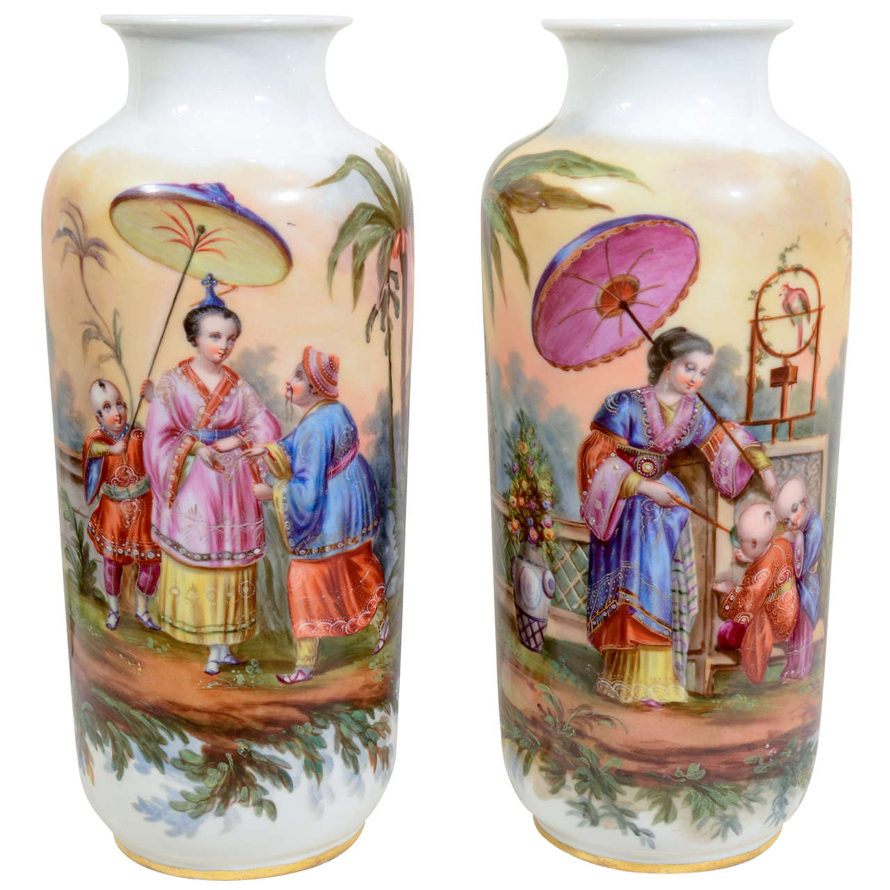 Antique Pair Porcelain Orientalist Vases For Sale at 1stdibs