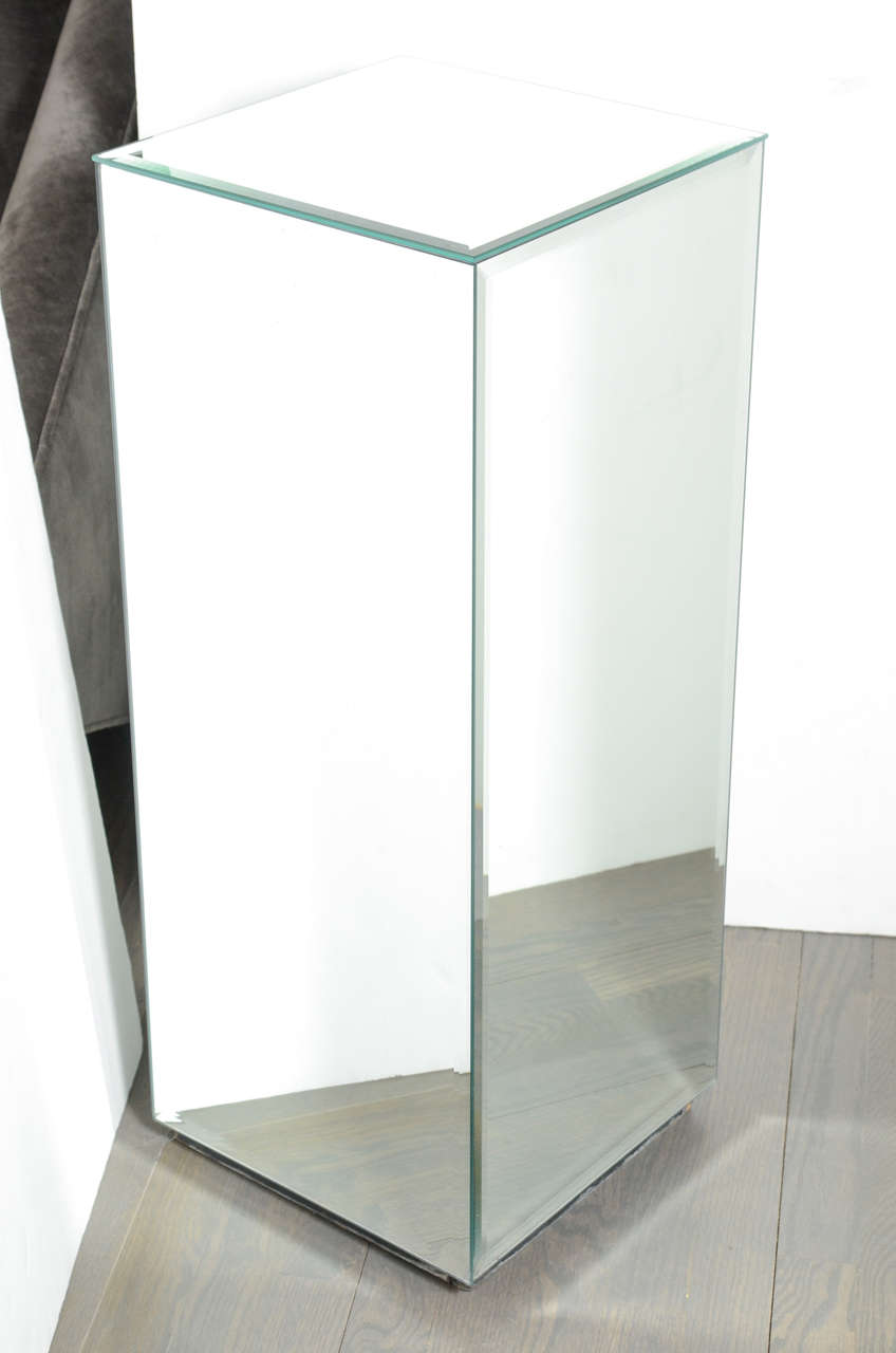 Modernist Hand Beveled Mirrored Pedestal at 1stDibs