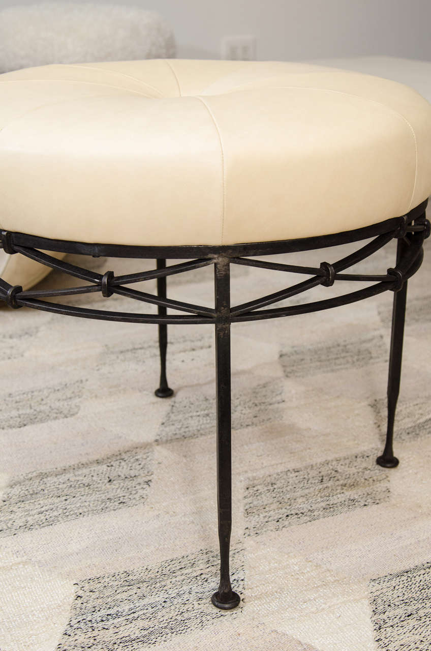 Wrought Iron and Leather Ottoman For Sale at 1stDibs black wrought iron ottoman
