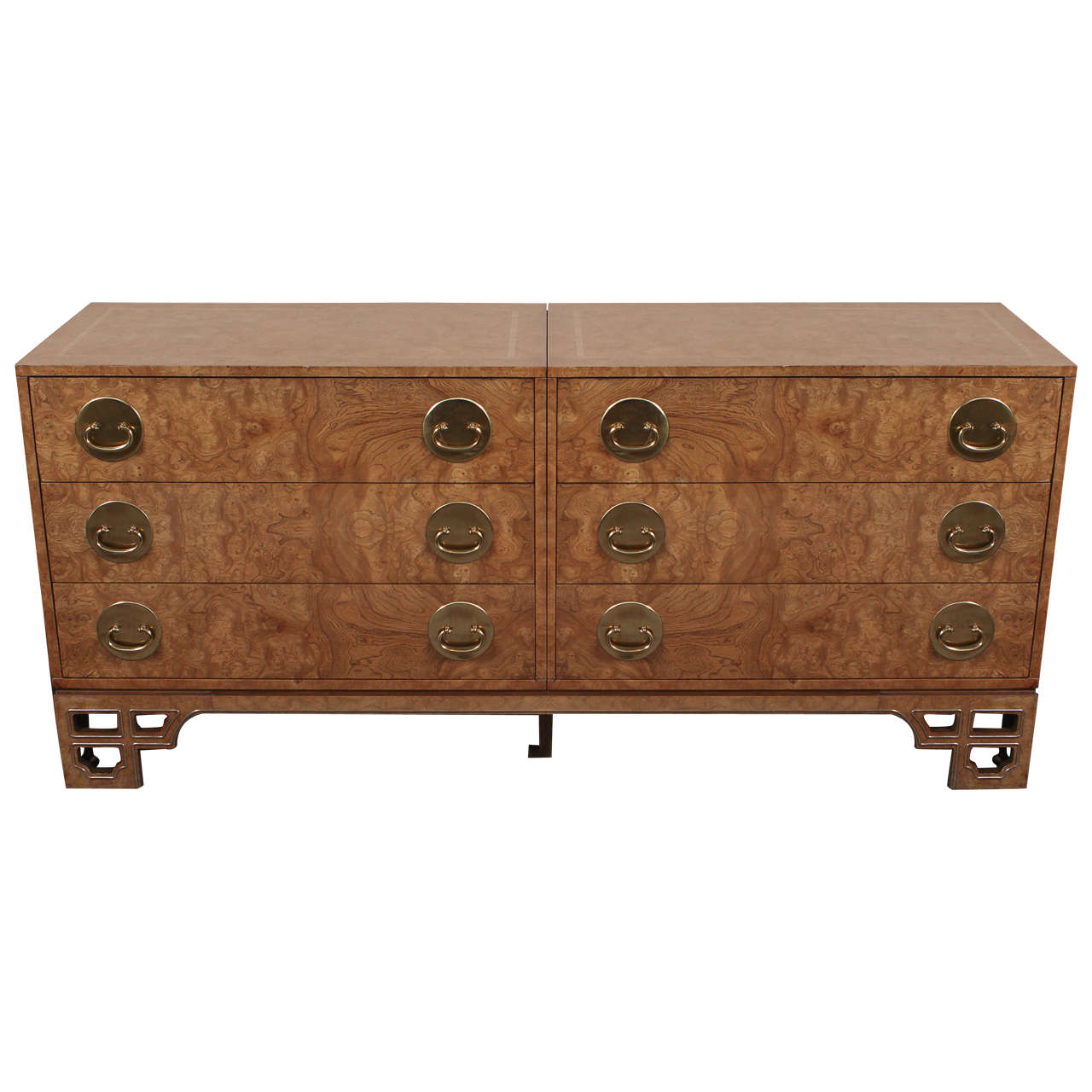 Beautiful Oriental Style Burlwood Chest of Drawers by Mastercraft For