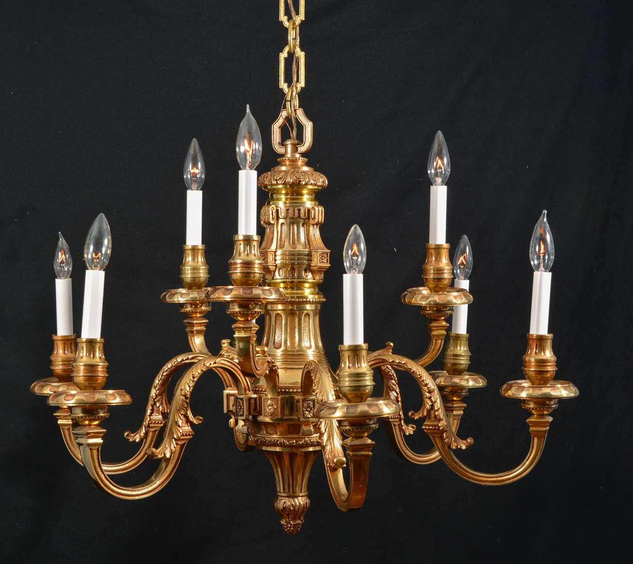 Nine Light, Simple Cast Brass Chandelier For Sale at 1stDibs
