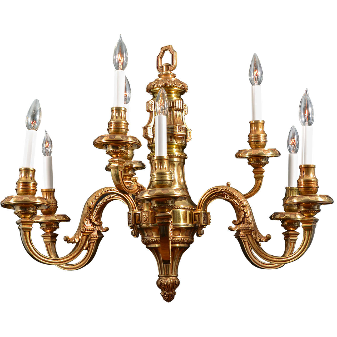 Nine Light, Simple Cast Brass Chandelier For Sale at 1stDibs