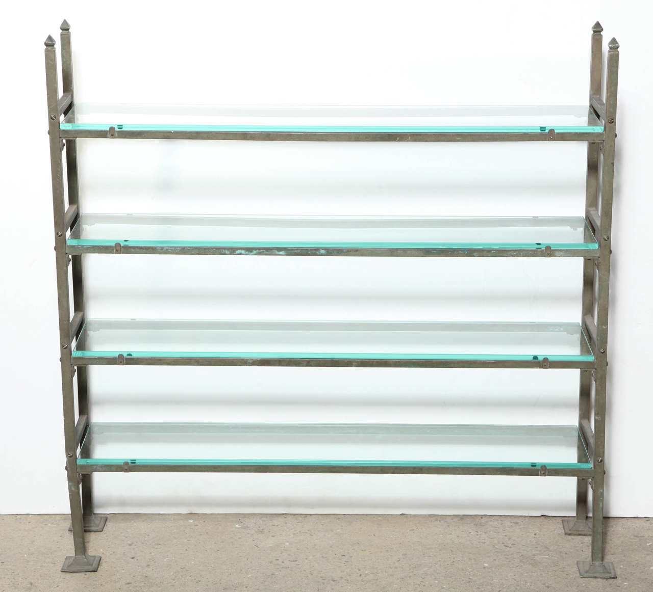 Narrow Edwardian All Brass Étagère with Four Beveled Glass Shelves For Sale at 1stDibs narrow