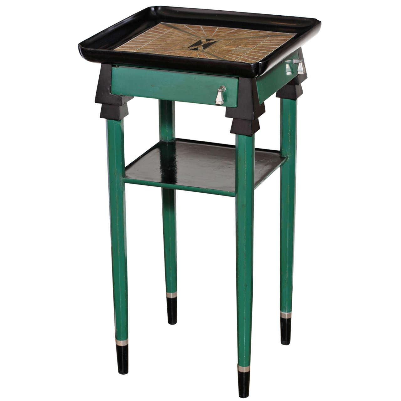 French Art Deco Lacquered Side Table with Shagreen and Metal Inlays For