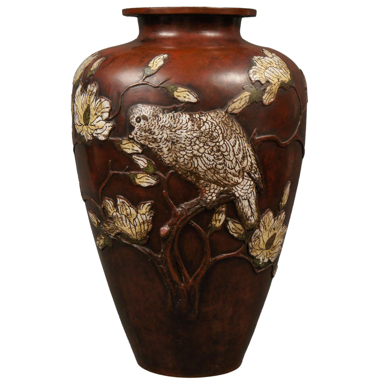 Massive Chinese Cloisonné Vase with Phoenix, Magnolia, Lotus and