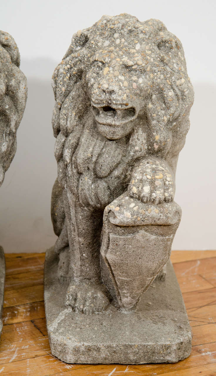 A Pair of Early 20th Century Cement and Stone Lion Sculptures at 1stdibs