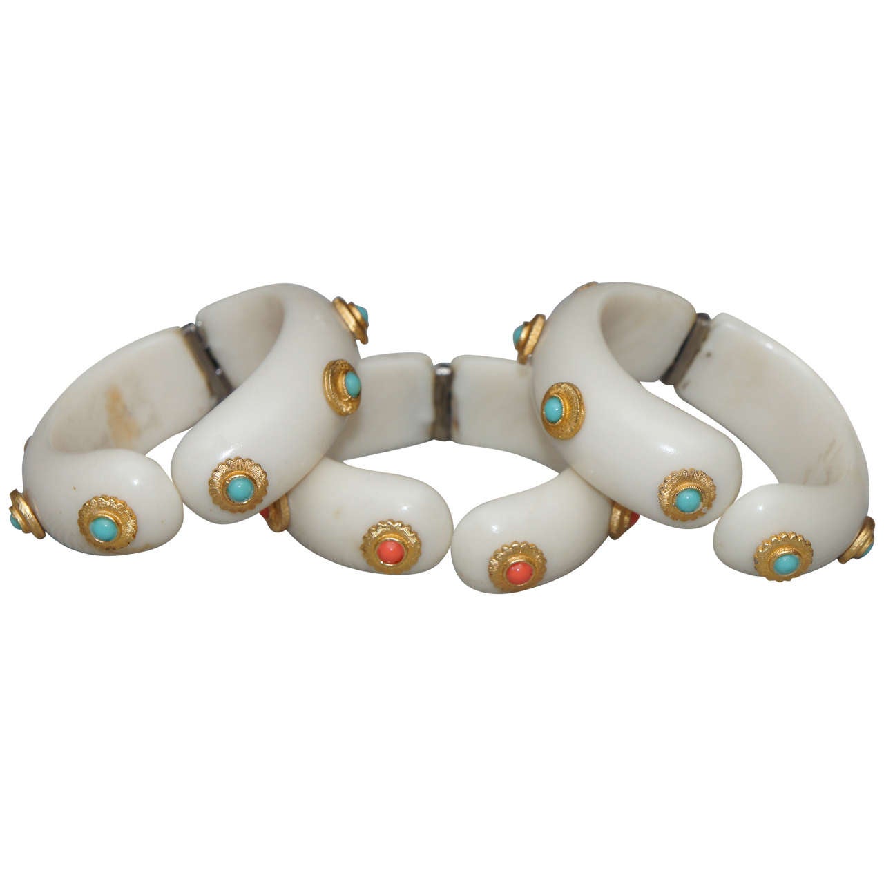 Three Hattie Carnegie Style Faux Ivory Bangle Bracelets For Sale at 1stdibs