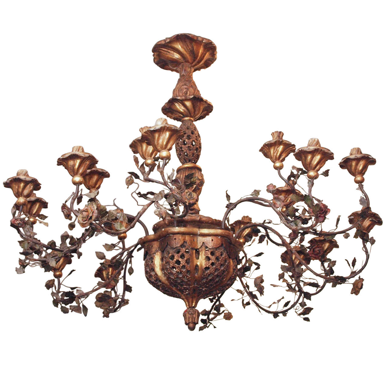 French Bronze Flower basket Chandelier at 1stDibs