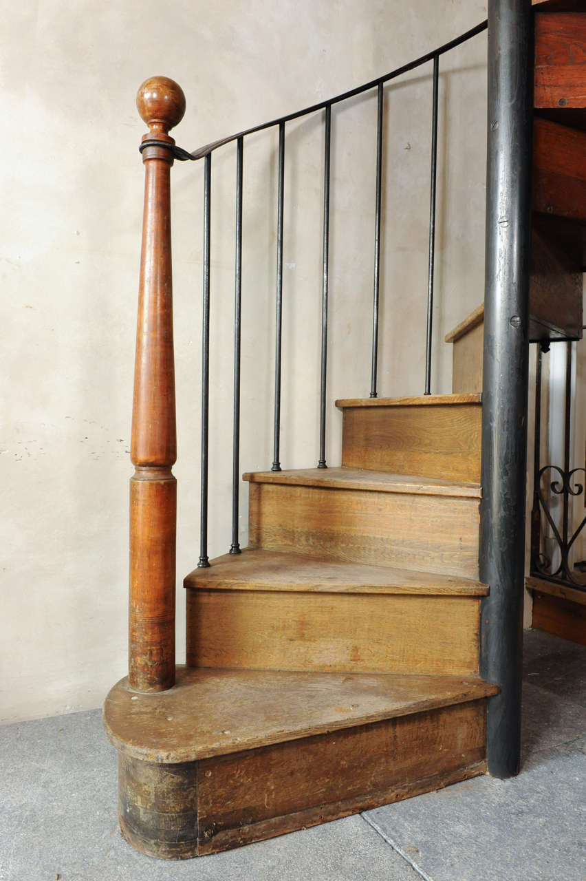 Antique Oak and Iron Spiral Staircase at 1stDibs
