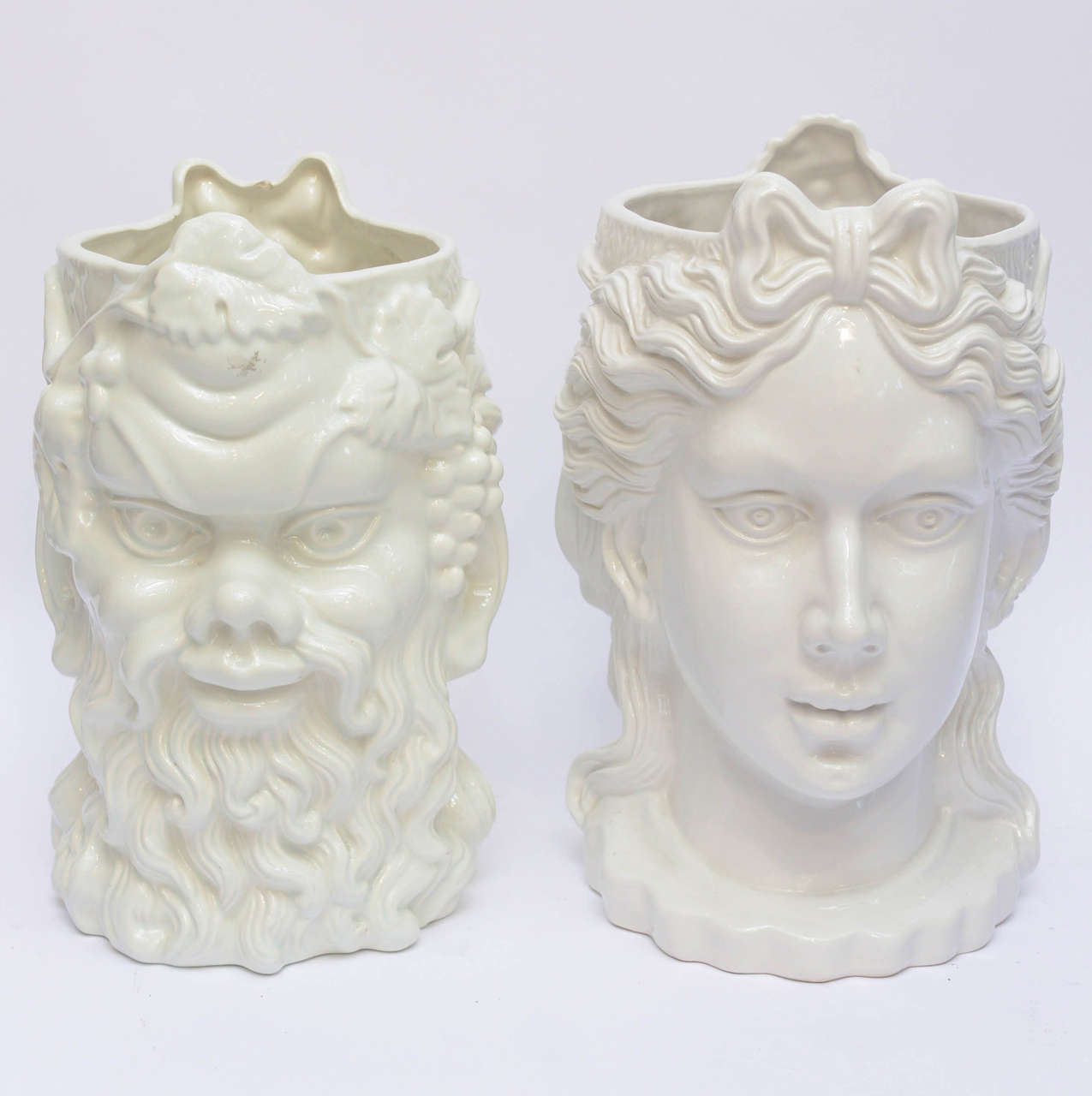 Pair of Italian White Ceramic Two Face Planters c1950's at 1stdibs