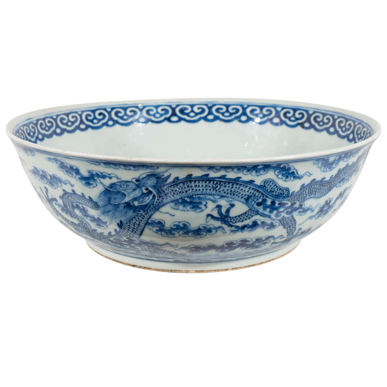 Large Chinese Blue and White Antique Porcelain Bowl Painted with