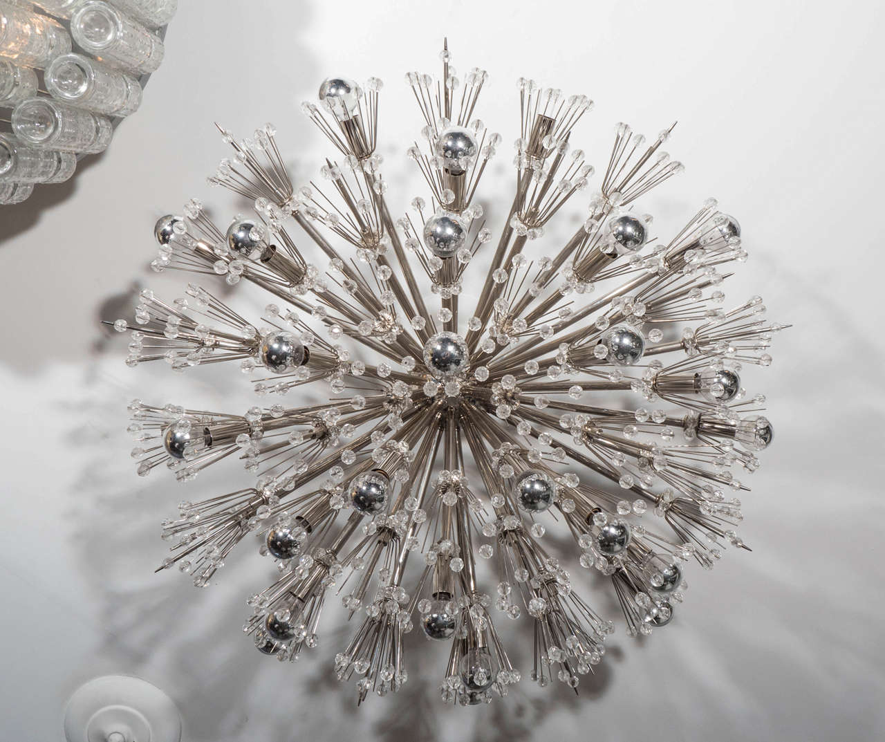 Flush Mount Crystal and Polished Nickel Starburst Light Fixture For