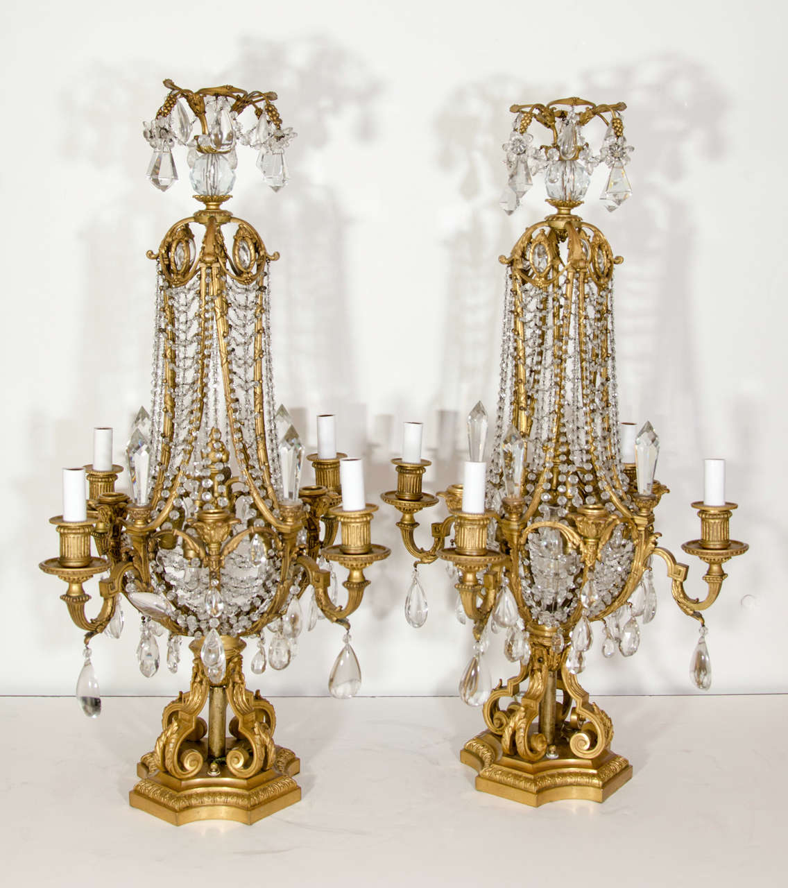 Pair of Antique French Louis XVI Style Gilt Bronze and Crystal