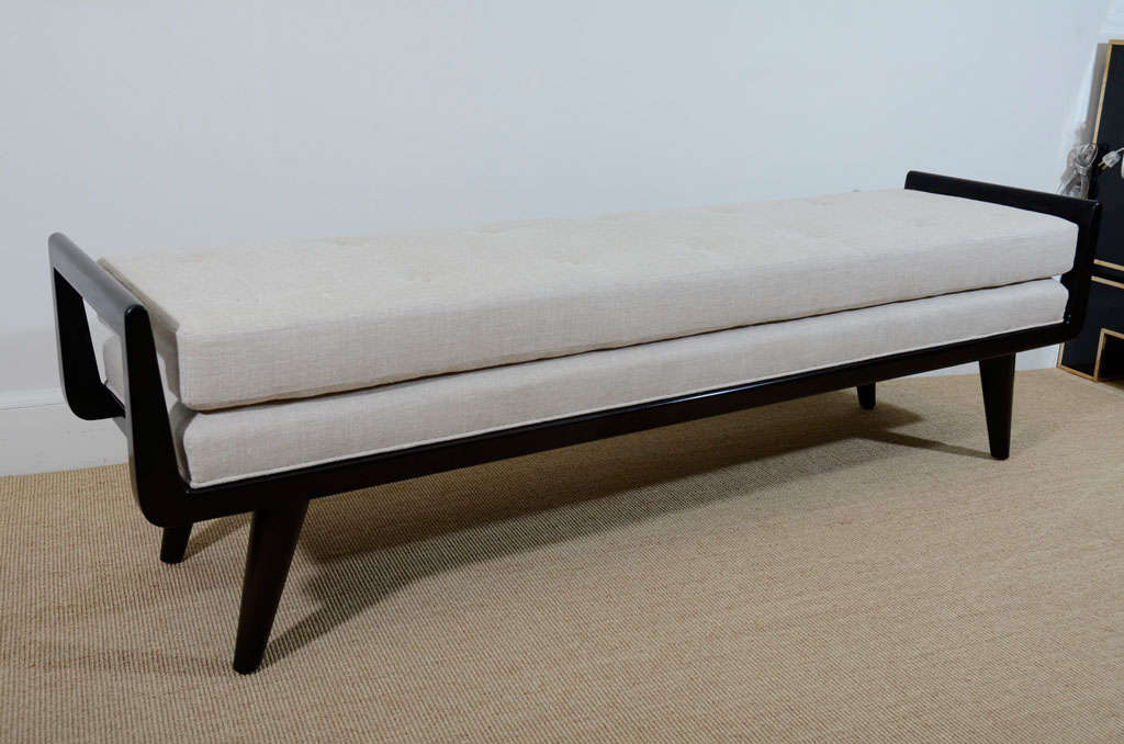 Two Handled Upholstered Wood Framed Bench For Sale at 1stdibs