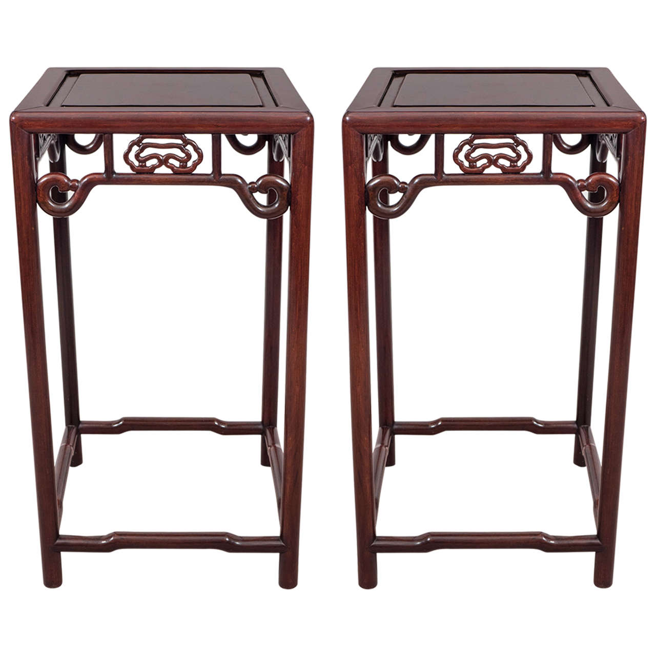 Pair of Midcentury MaitlandSmith Oriental Plant Stands in Mahogany at