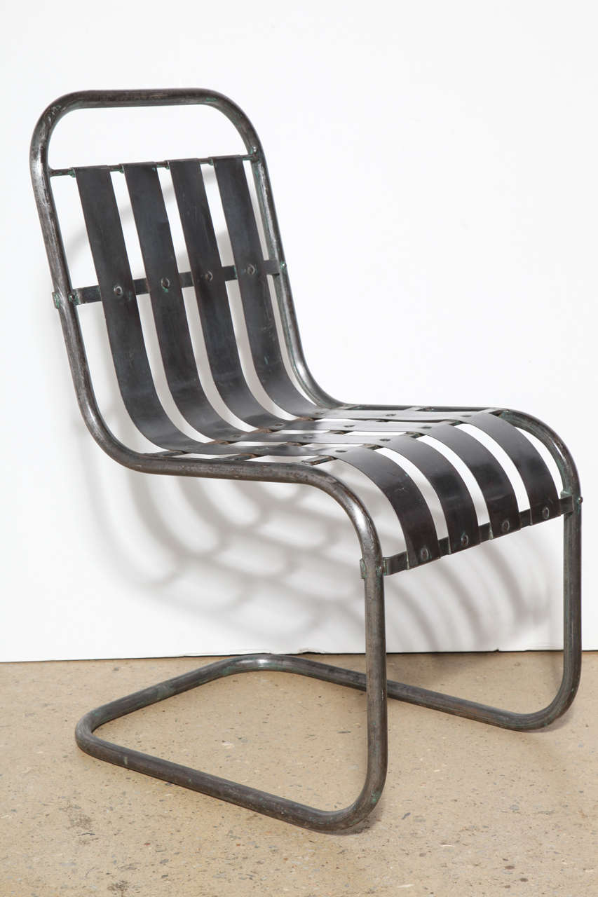 Set of Four Art Deco Steel Spring Rocker Side Chairs, circa 1930 at