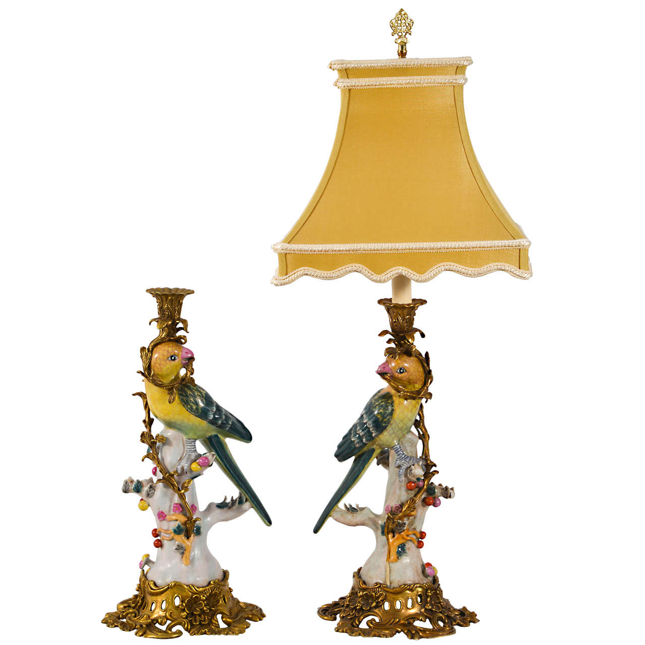 Porcelain Parrot Candle Holders as Lamps at 1stdibs
