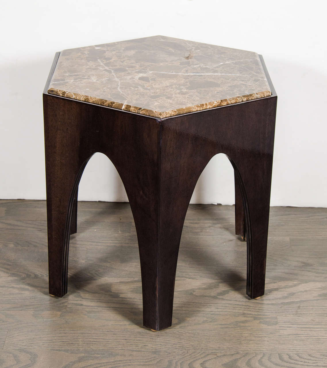MidCentury Modern Arch Form Octagonal Table with Emperador Marble Top at 1stDibs
