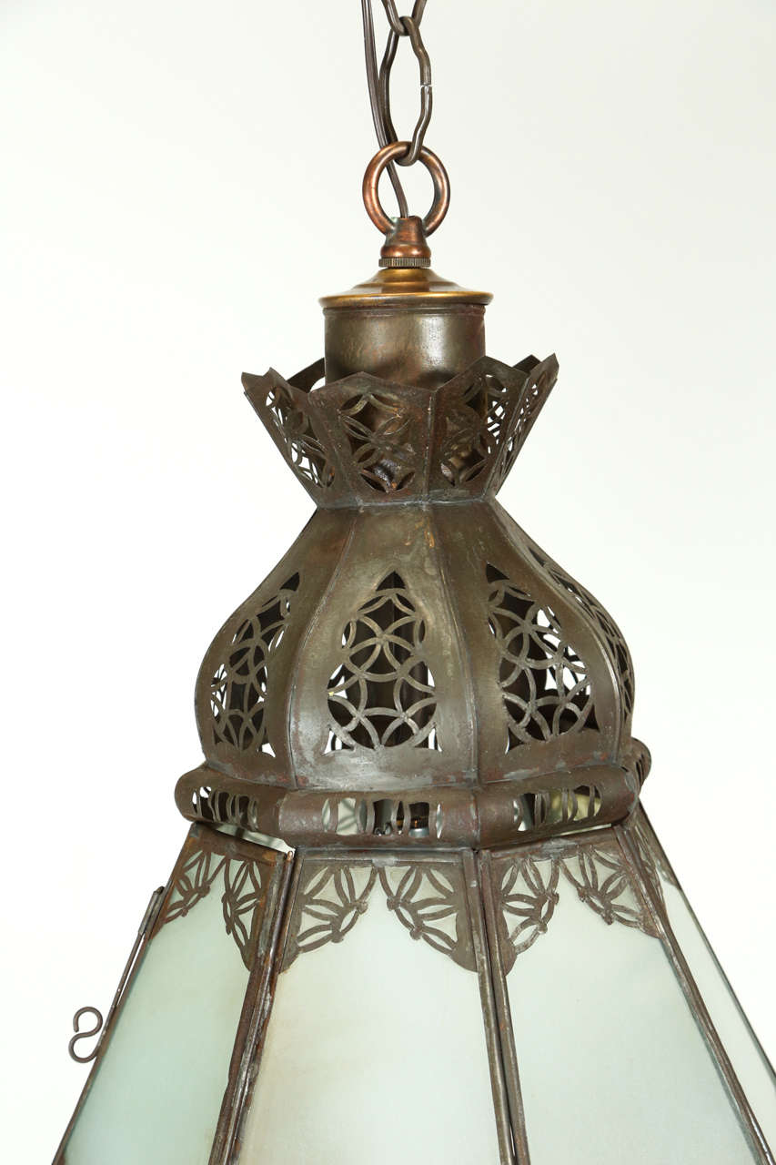 Moroccan Moorish Metal Filigree Designs and Milky Glass Pendant at 1stdibs