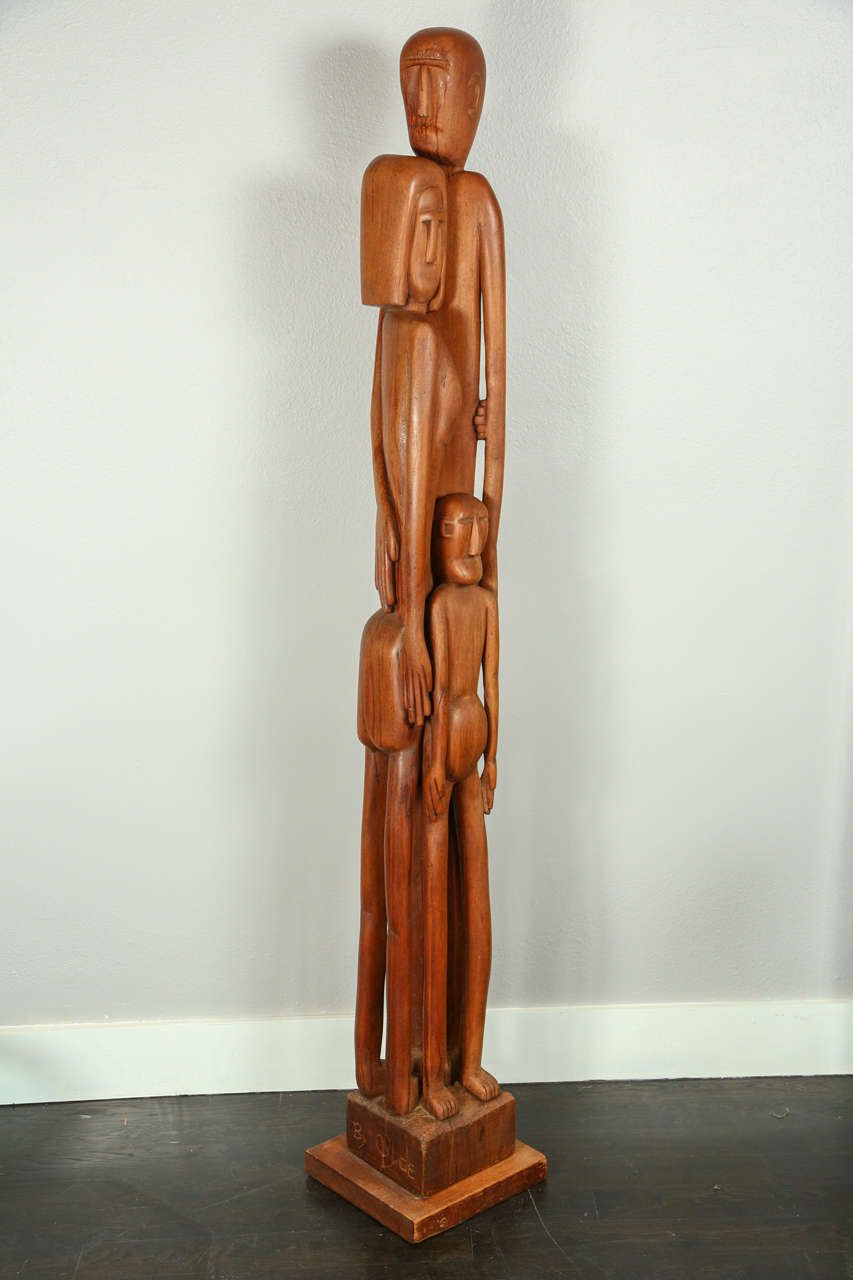 Large Carved Wood Sculpture of a Family of Three For Sale at 1stDibs