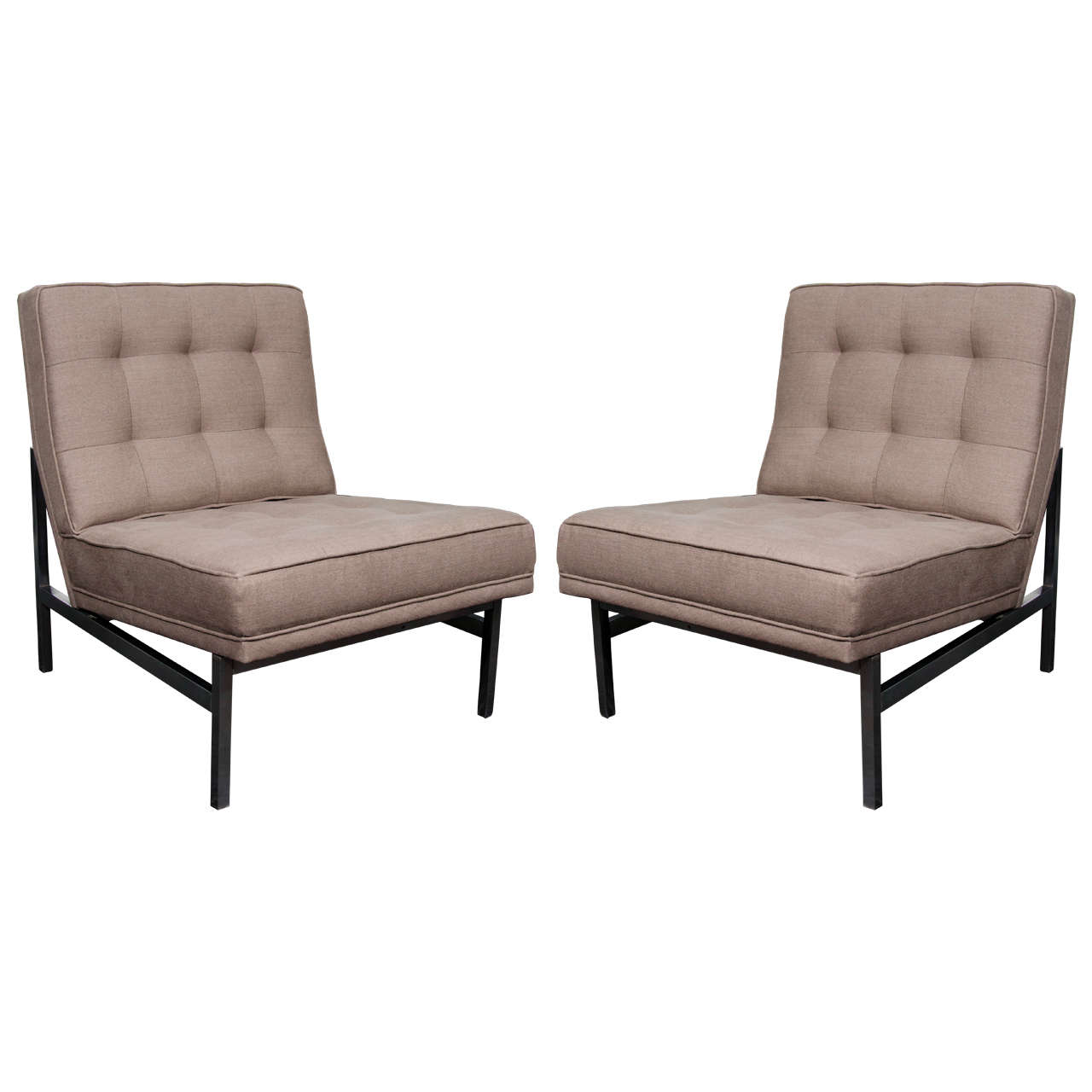 Pair of Armless Knoll Lounge Chairs in Gray Linen at 1stdibs
