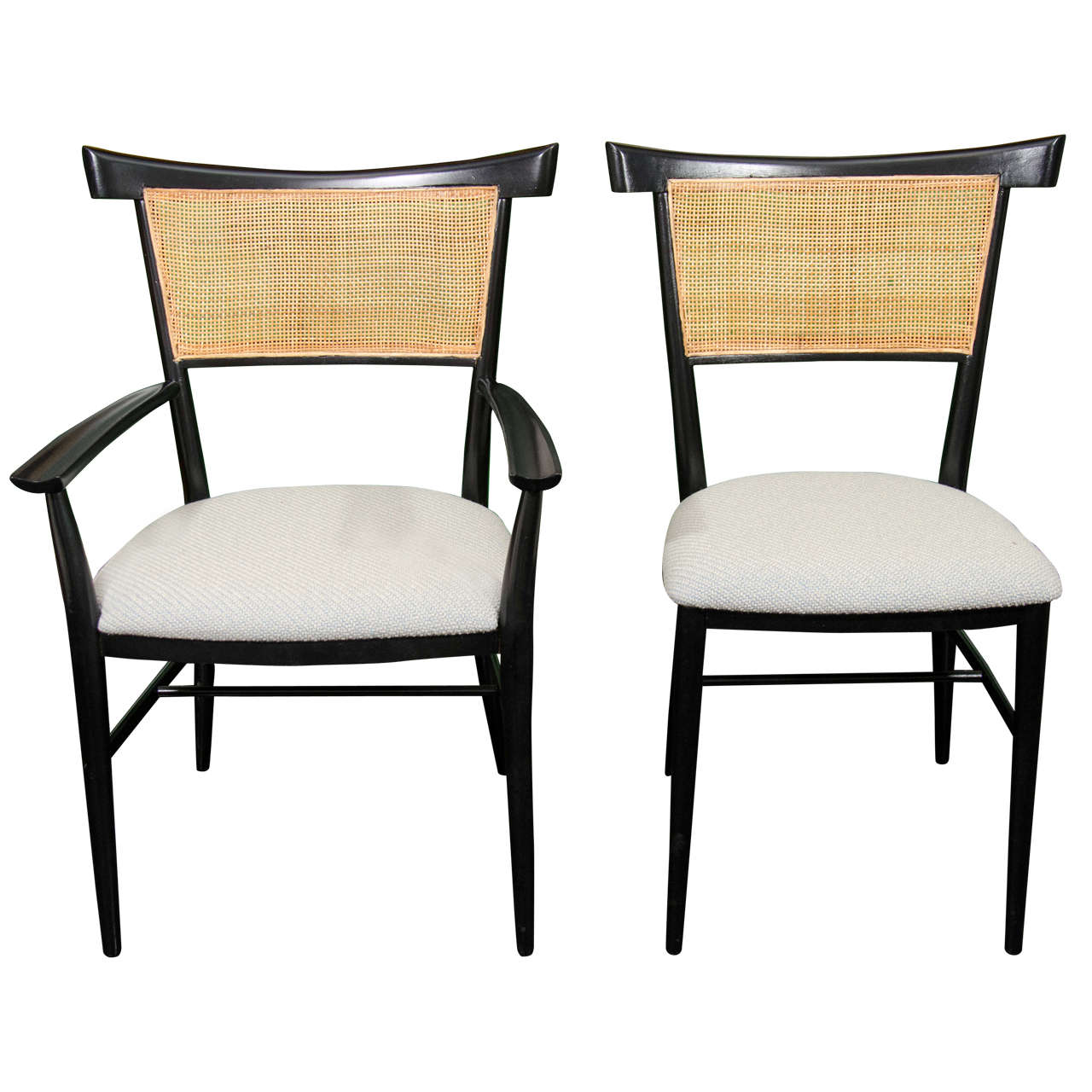 Set of 6 black lacquer and cane Paul McCobb dining chairs. at 1stDibs