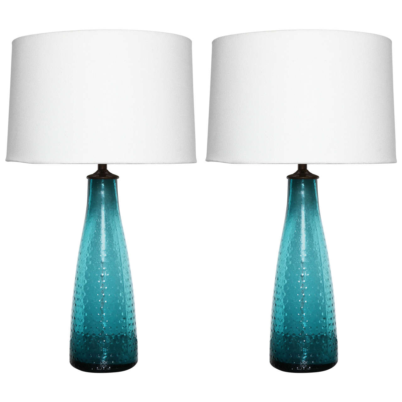Pair of Turquoise Art Glass Table Lamps at 1stDibs