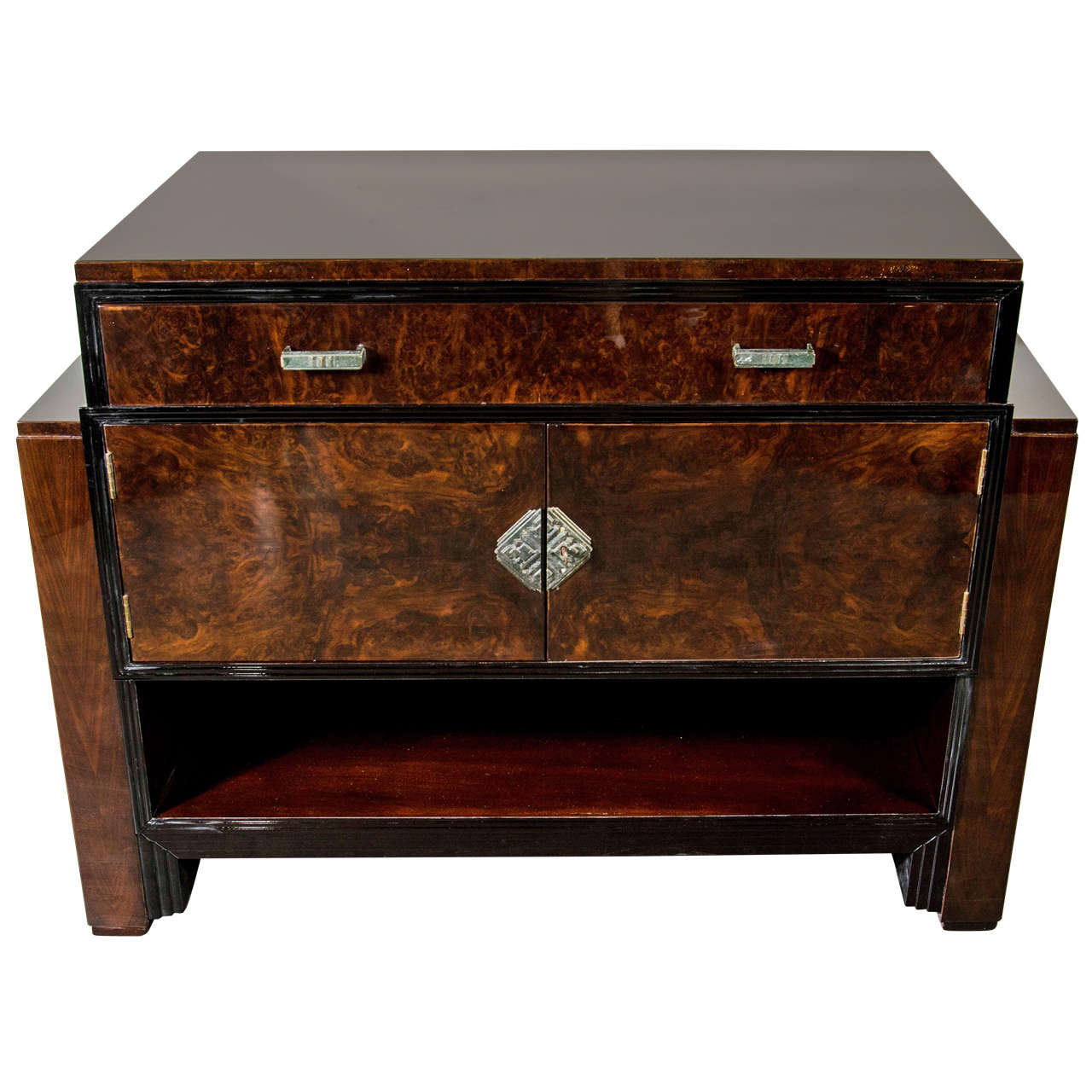 Art Deco Skyscraper Style in Burled Walnut with Bronze Mounts