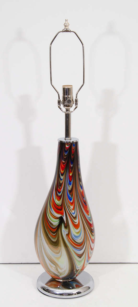 A Midcentury Pair of Lamps in Colorful Glass on Chrome Bases at 1stdibs
